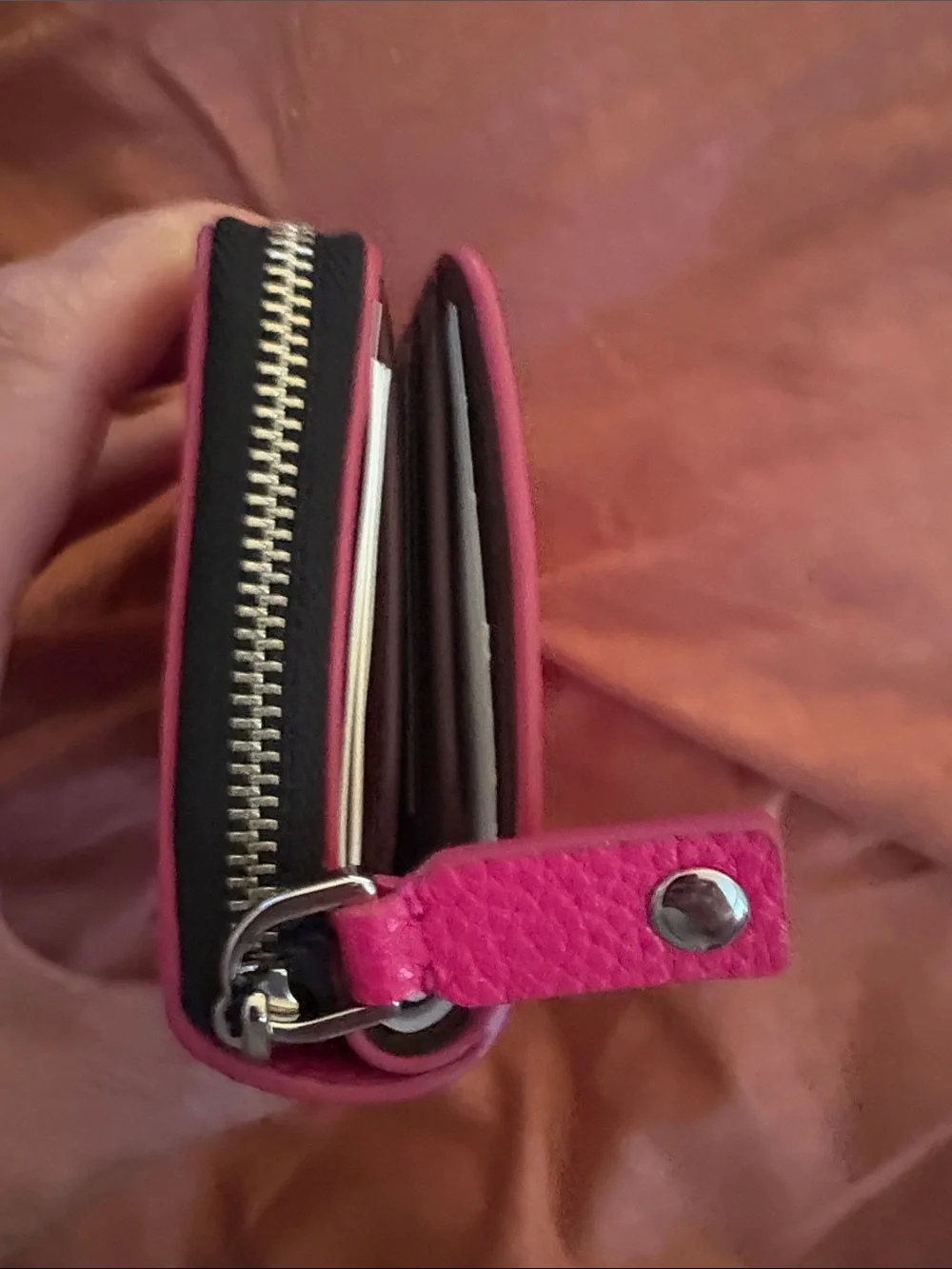 Marc Jacobs Hot Pink Pebbled Leather Zip Card Holder